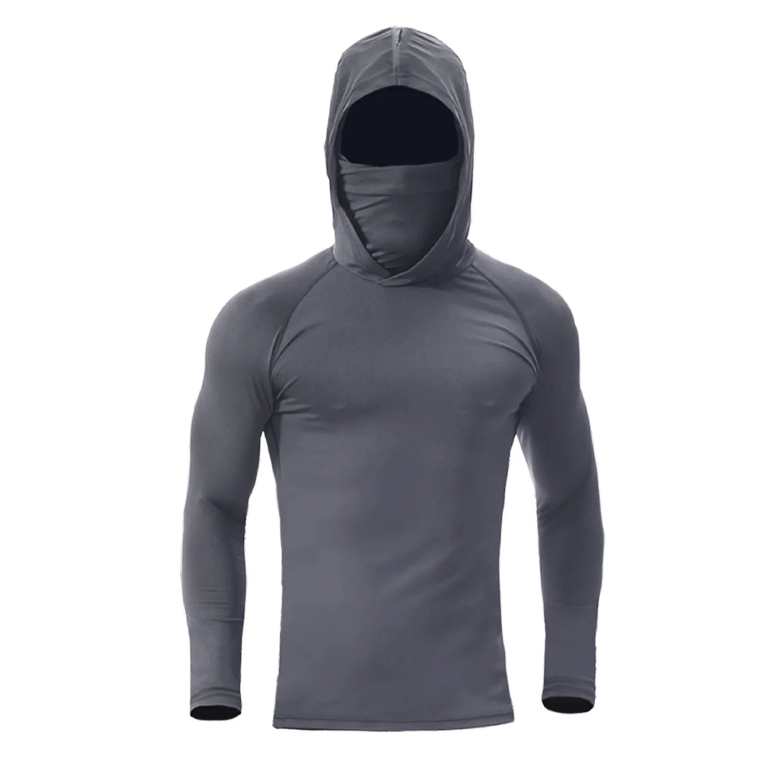 Men'S Athletic Hoodie Long Sleeve Fishing Shirts, Upf 50+ Uv Sun Protection, Fitted High Stretch, Built-In Face Mask