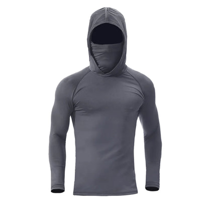 Men'S Athletic Hoodie Long Sleeve Fishing Shirts, Upf 50+ Uv Sun Protection, Fitted High Stretch, Built-In Face Mask