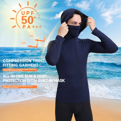Men'S Athletic Hoodie Long Sleeve Fishing Shirts, Upf 50+ Uv Sun Protection, Fitted High Stretch, Built-In Face Mask
