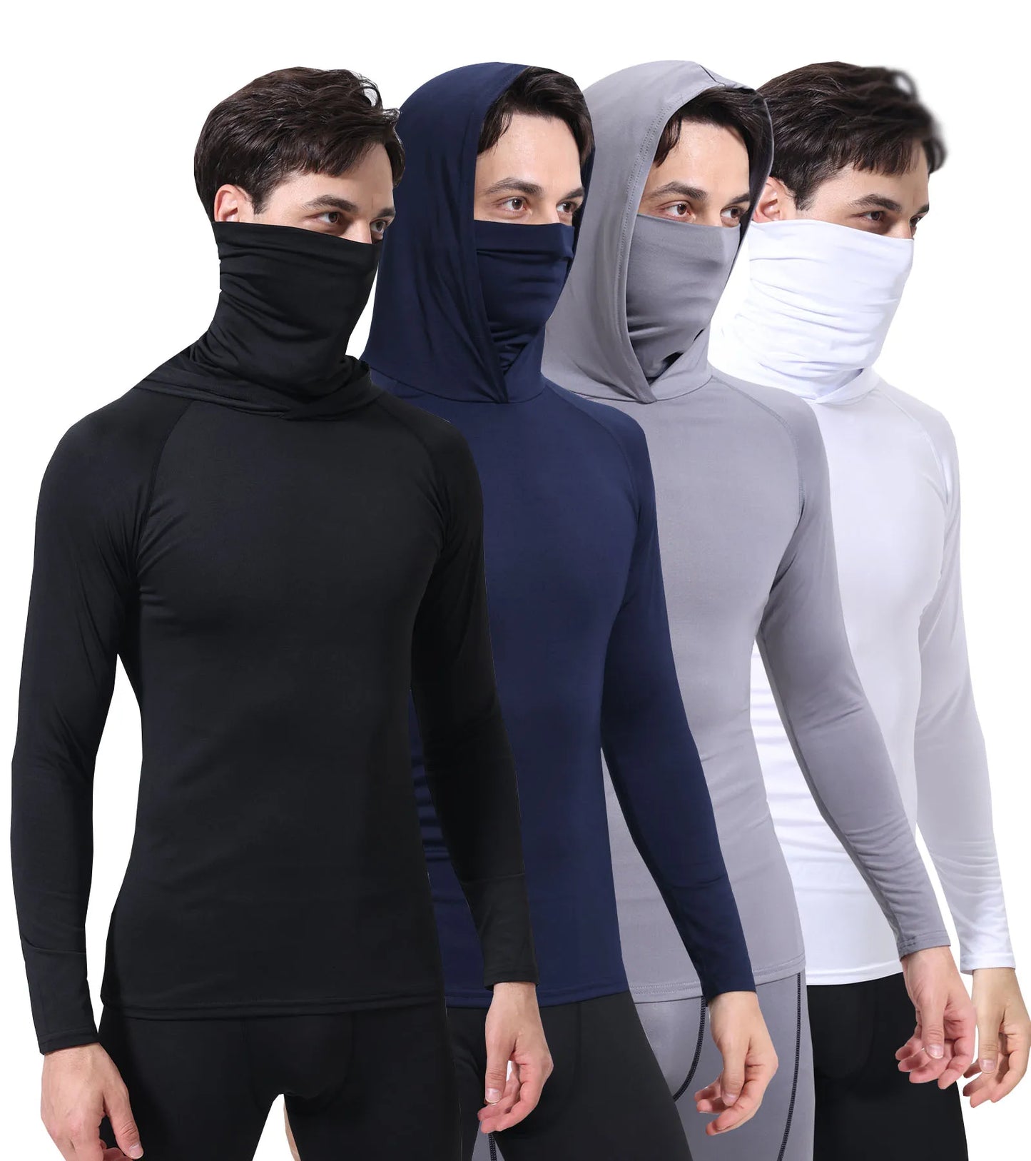 Men'S Athletic Hoodie Long Sleeve Fishing Shirts, Upf 50+ Uv Sun Protection, Fitted High Stretch, Built-In Face Mask