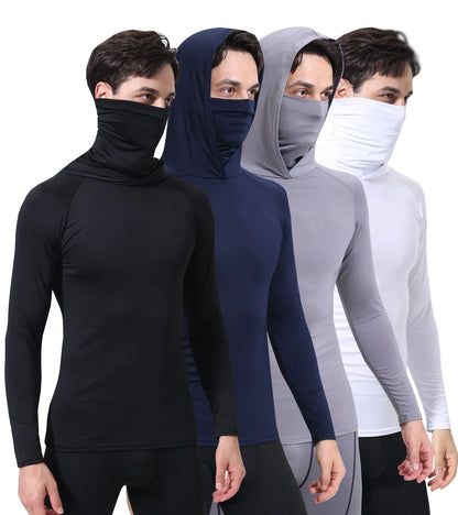 Men'S Athletic Hoodie Long Sleeve Fishing Shirts, Upf 50+ Uv Sun Protection, Fitted High Stretch, Built-In Face Mask