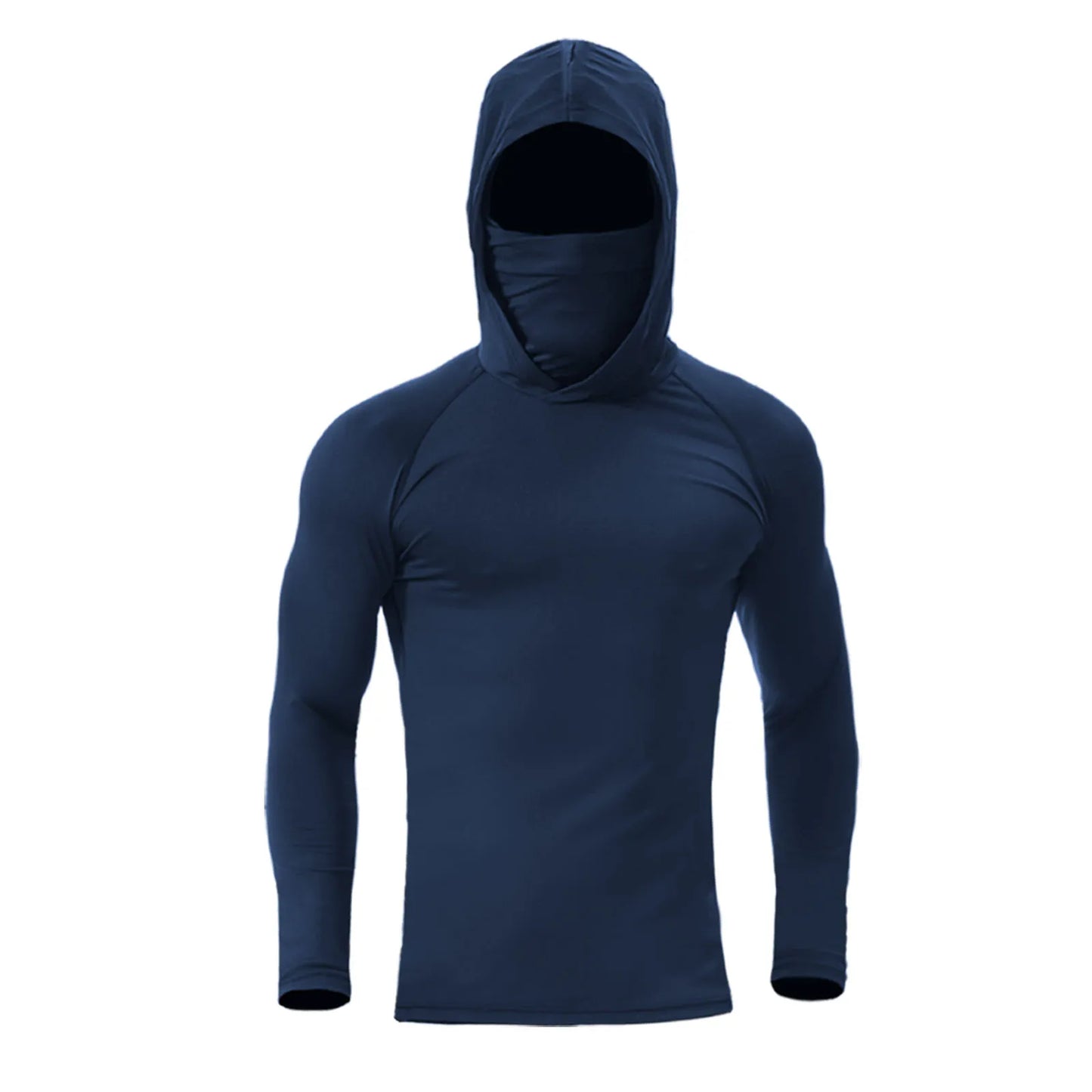 Men'S Athletic Hoodie Long Sleeve Fishing Shirts, Upf 50+ Uv Sun Protection, Fitted High Stretch, Built-In Face Mask